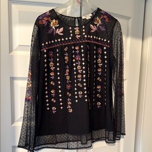 Style & Co. Black and Pink Sheer Bell Sleeve Blouse